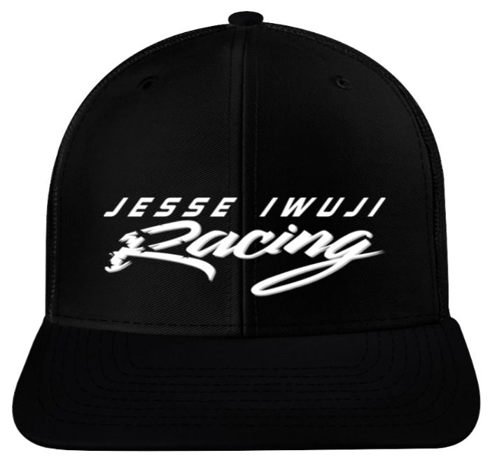 Jesse Iwuji Racing black hat with white logo