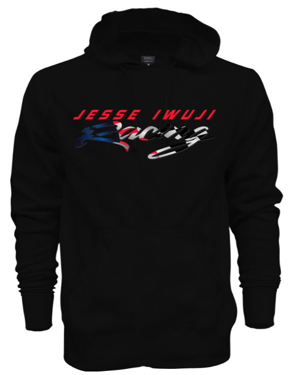 Jesse Iwuji Racing black hoodie with color logo