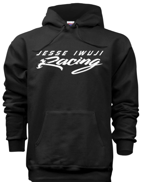 Jesse Iwuji Racing black hoodie with white logo