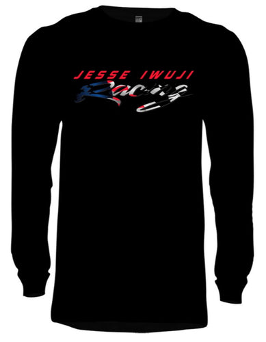 Jesse Iwuji Racing black long sleeve tagless hanes with color logo